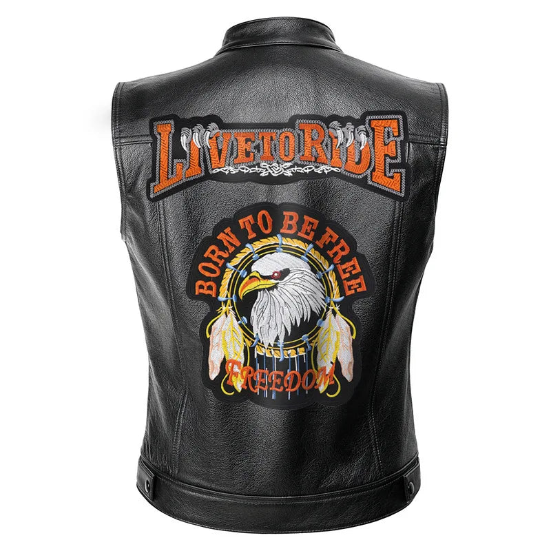 Gilet moto en cuir pour homme — punk, noir, printemps, veste biker