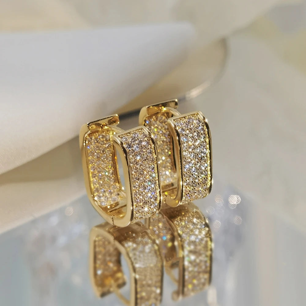 Huitan Bling Bling CZ Earrings for Women Luxury Gold/Silver Color Fashion Contracted Lady Earrings Drop Shipping Jewelry