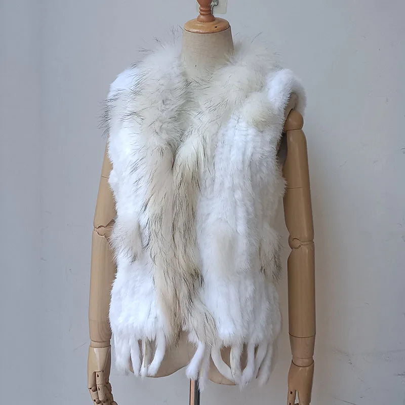 2025 automne tricoté réel lapin fourrure gilet femmes chaud hiver véritable fourrure Gilets femme casual véritable fourrure gilet