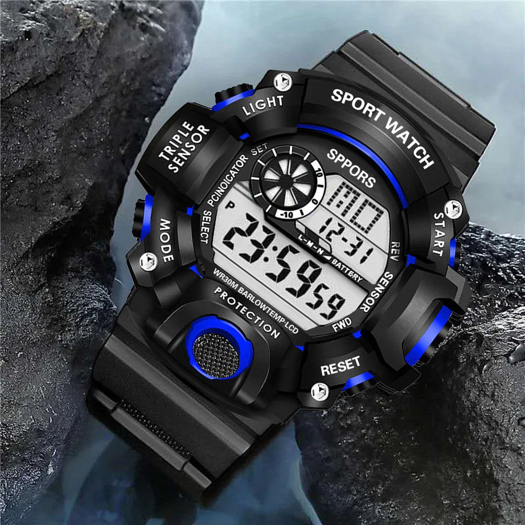 Montre pour hommes de mode sport montre-bracelet électronique grand cadran multifonctionnel étanche alarme lumineuse enfants montre militaire pour hommes