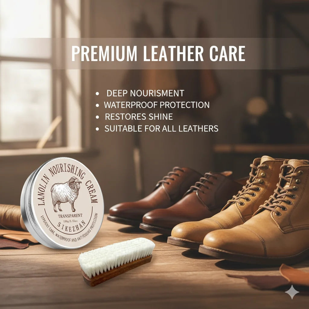 Aceite de oveja, crema nutritiva para cuero, cera para betún de zapatos y lana suave, kit de herramientas de limpieza de cepillo para pulir, muebles de cuero, bolsos y zapatos