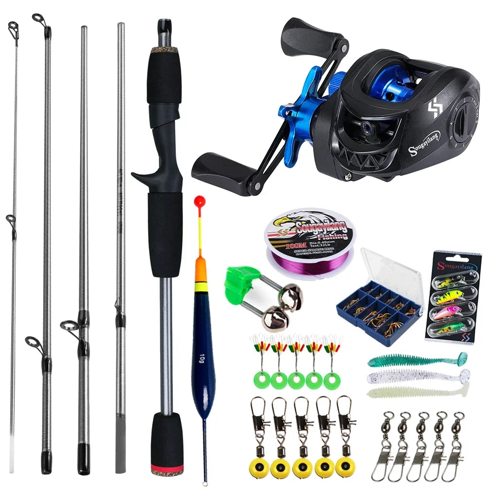 Sougayilang-Kit complet de moulinet de pêche Baitcasting, section Chlor5, rapport de vitesse 7.2:1, pêche au bar et à la carpe, le plus récent