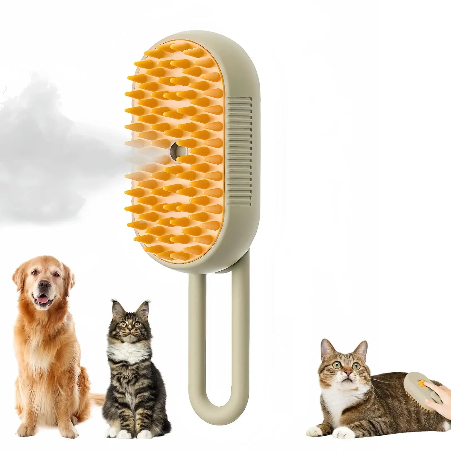 Brosse de Énergie à Vapeur 3 en 1 pour Chat et Chien, Peigne Pliable et Rotatif à un Bouton, Idéal pour le Bain et l'Épilation des Poils