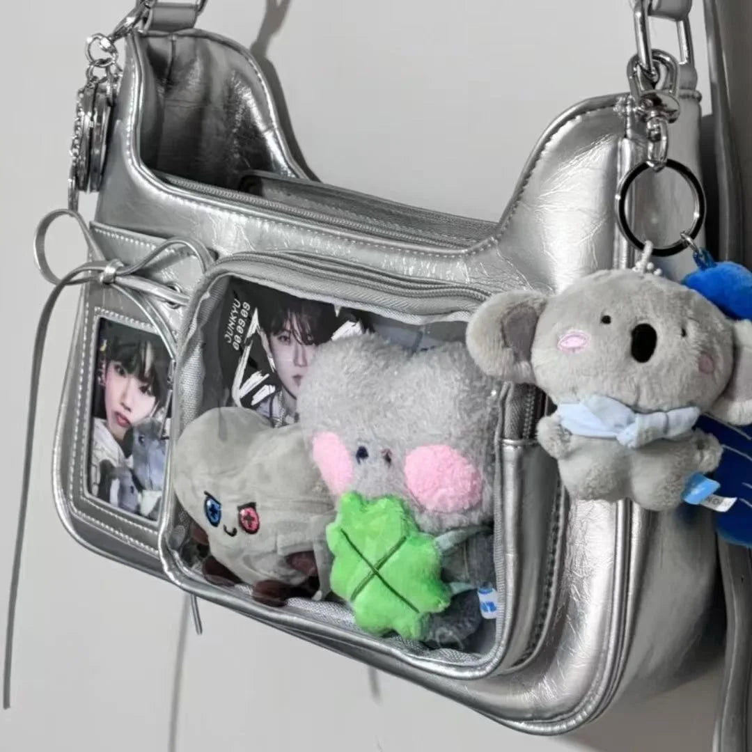Y2K Harajuku Shoulder Bag Women Korean Transparent Ita Bag School Crossbody Bag Japanese Designer Preppy Handbag Purse