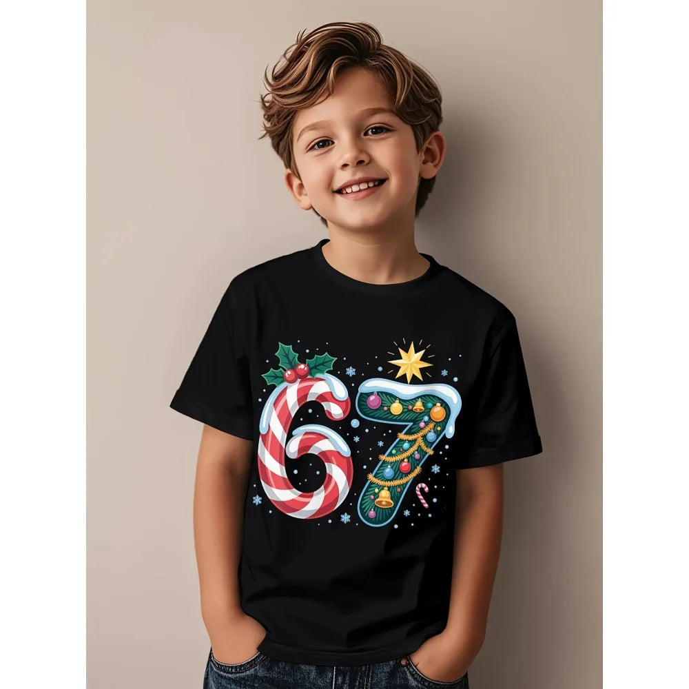 Nouveau T-shirt d'été 2026 pour garçons, motif 'Brain Rot 67 Six Seven' drôle, thème gamer et meme, pour parents et enfants, 6-7 ans, style Y2K