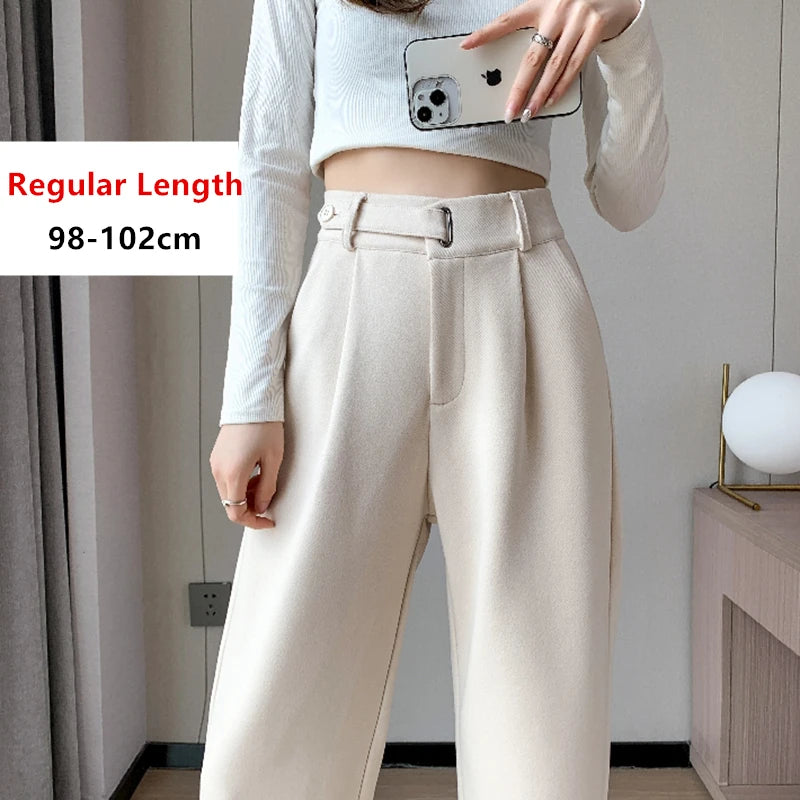 Seoul Autumn/Winter Thickened Wool Casual Loose Full Length Trousers 2025 New Button High Waist Chic Wide Leg Pants Women