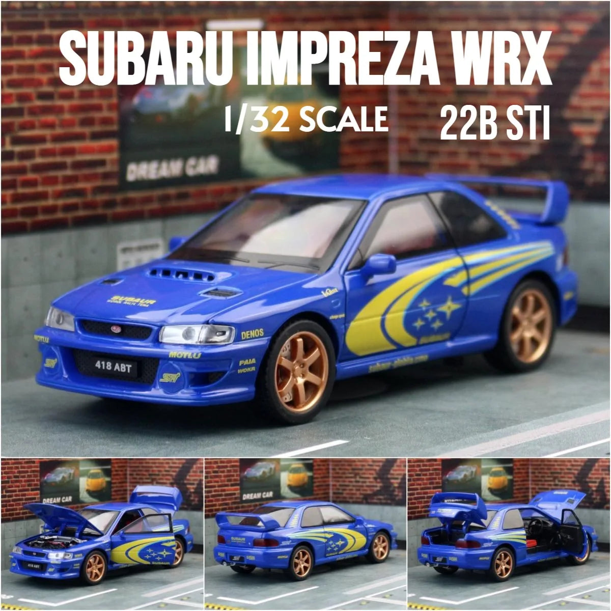Simulation 1:32 Subaru Impreza WRX 22B STI Modified Diecast Alloy Metal Car Model Miniature Car for Kids Boys Birthday Gift