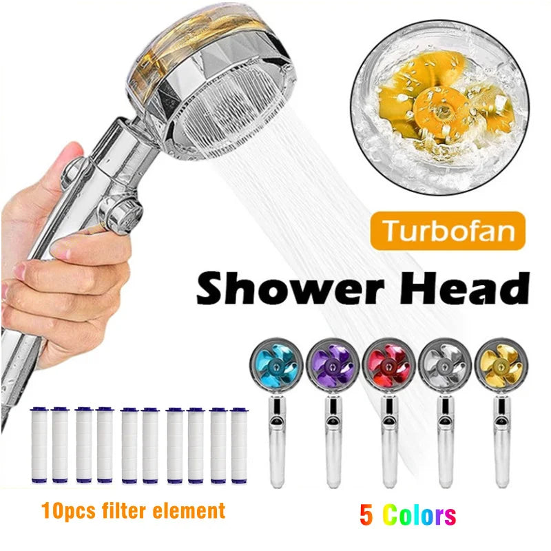 Pommeau de douche avec ventilateur Turbo, Rotation à 360 degrés, haute pression, économie d'eau, Spray réglable, filtres, accessoires de salle de bains