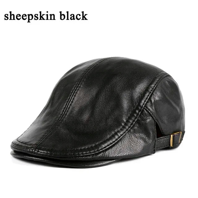 Genuine Leather Beret for Men, Thin Hats for Men, Adjustable Front Cap, Casual, Duckbill, Golf, Driver, 55-61 cm
