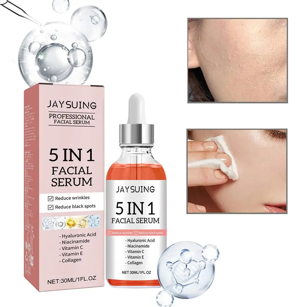Sérum Visage Raffermissant 5 en 1 — Vitamine C, Acide Hyaluronique & Éclaircissant