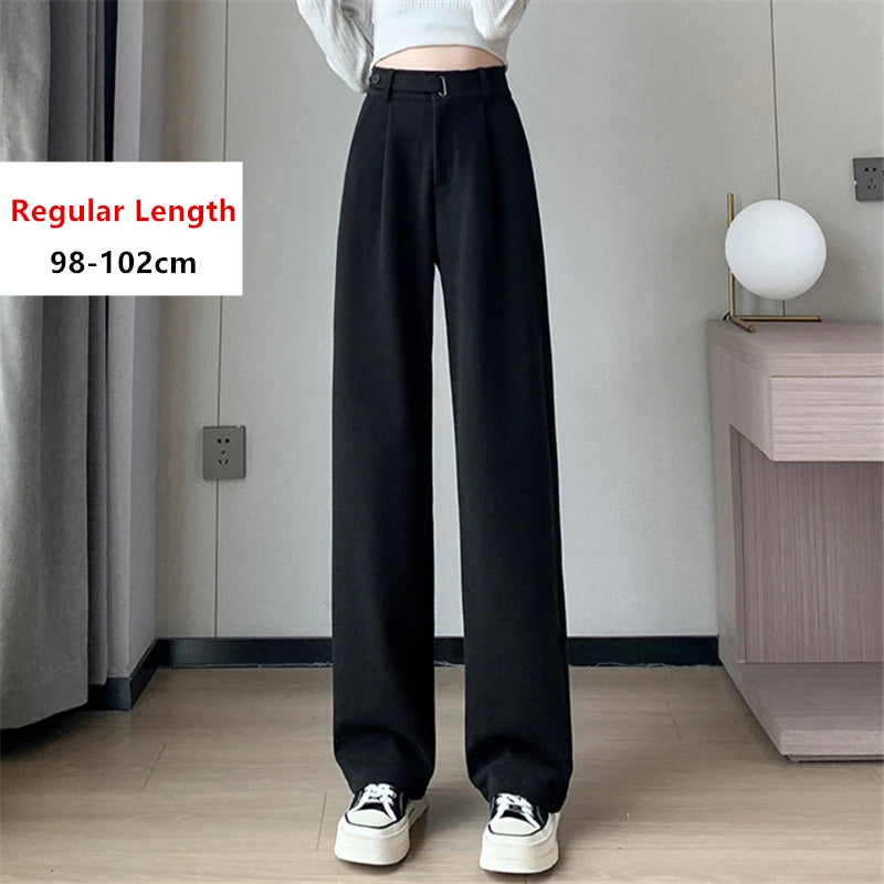 Seoul Autumn/Winter Thickened Wool Casual Loose Full Length Trousers 2025 New Button High Waist Chic Wide Leg Pants Women