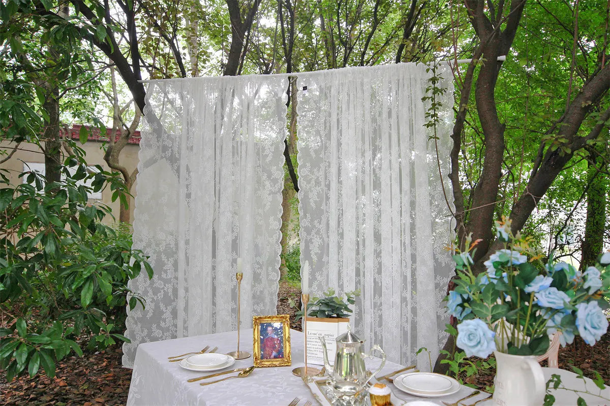 Rideaux transparents en dentelle brodée de fleurs blanches, en Voile de fenêtre de poche pour salon, chambre à coucher, décor de scène de mariage