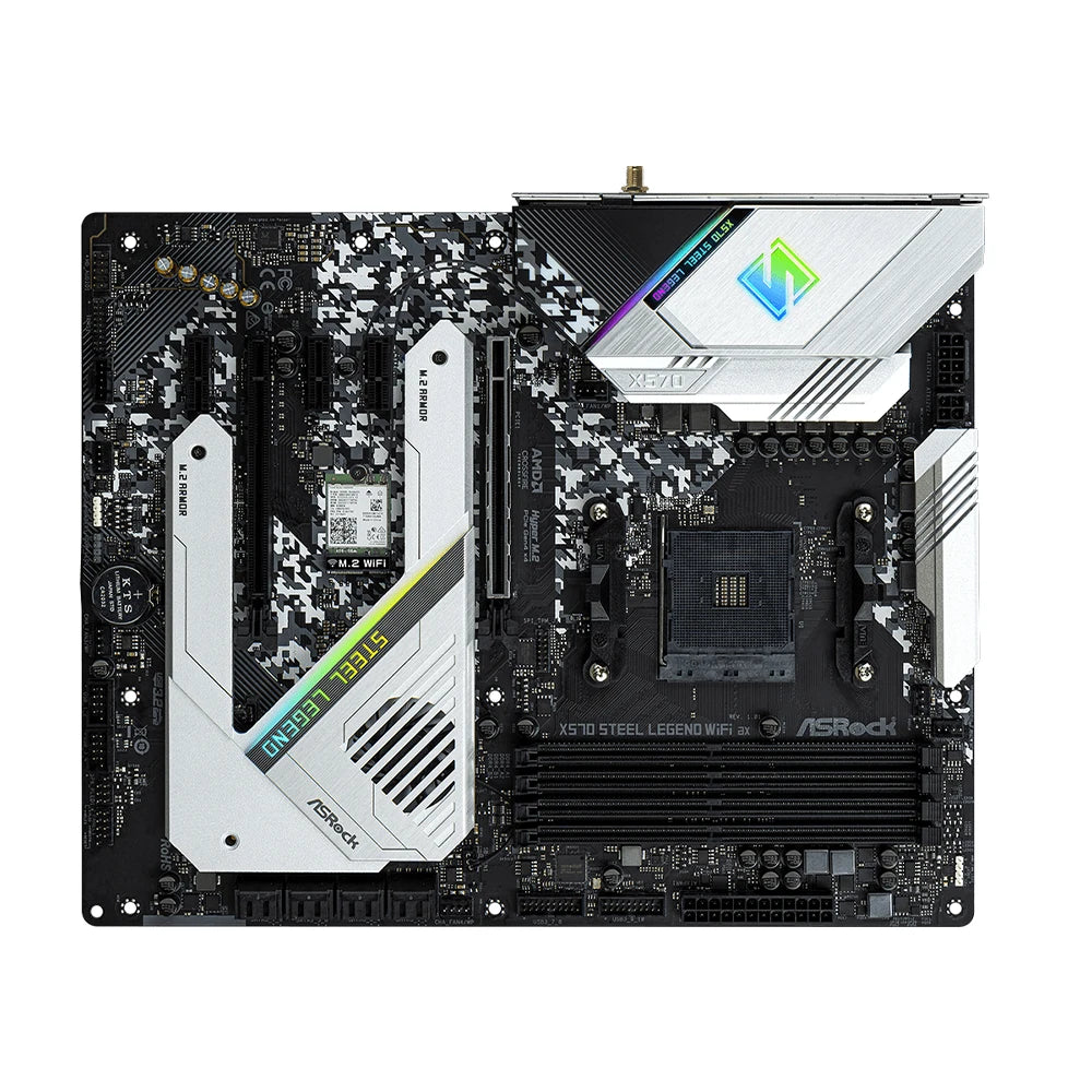 Carte mère ASRock X570 STEEL LEGEND WIFI AX prenant en charge les processeurs 5500 5600 5600X 5700X 5700x3D 5800x3D, 4xDDR4 128 Go, AMD AM4, HDMI, ATX