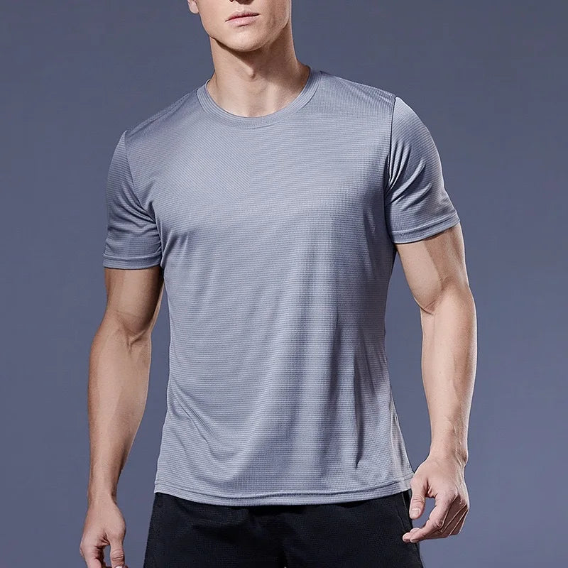 Camiseta de verano para gimnasio, de secado rápido, para correr, de musculación, de manga corta, tops deportivos para hombre, camiseta de punto de talla grande