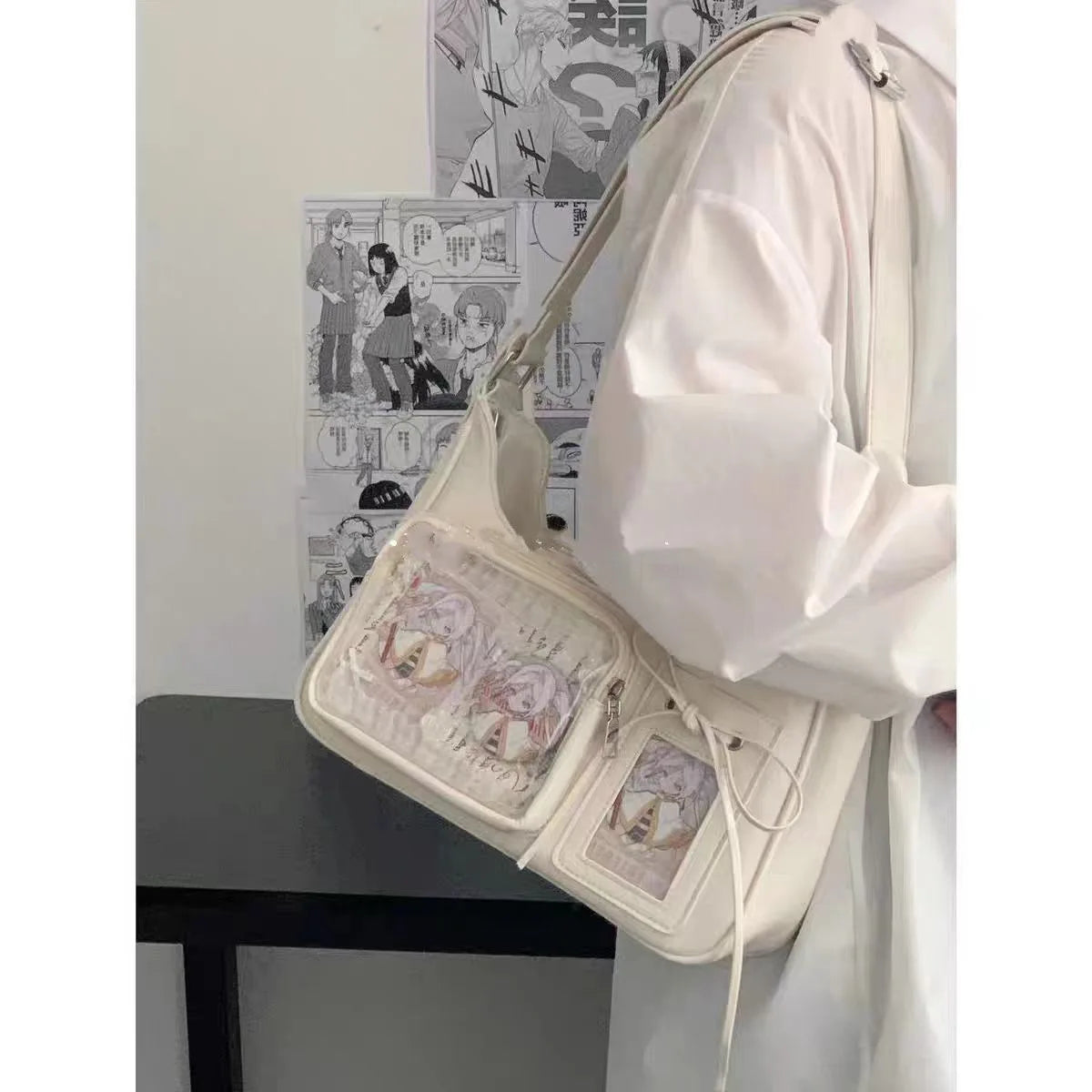 Y2K Harajuku Shoulder Bag Women Korean Transparent Ita Bag School Crossbody Bag Japanese Designer Preppy Handbag Purse