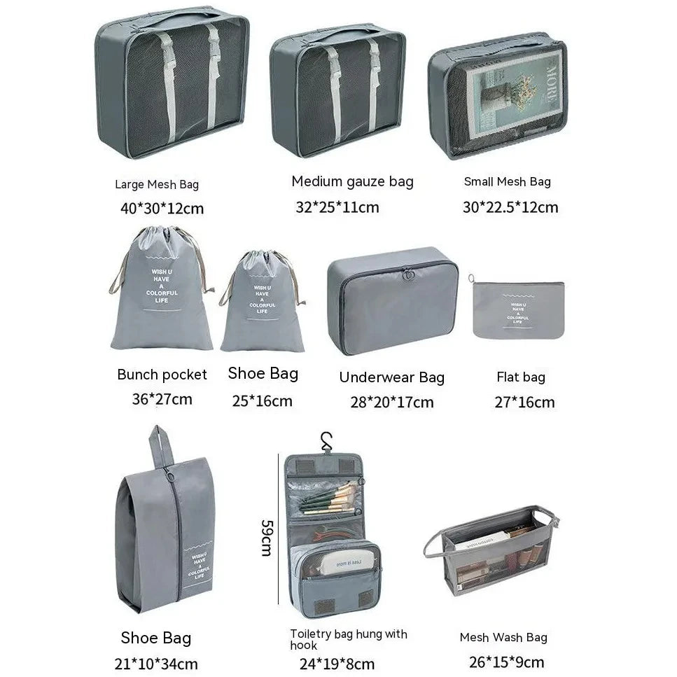 7/8/9/10 Piece Set Travel Organizer Storage Bags Suitcase Packing Cubes Set Portable Cases Luggage Clothing Shoe Tidy Folding Pouch