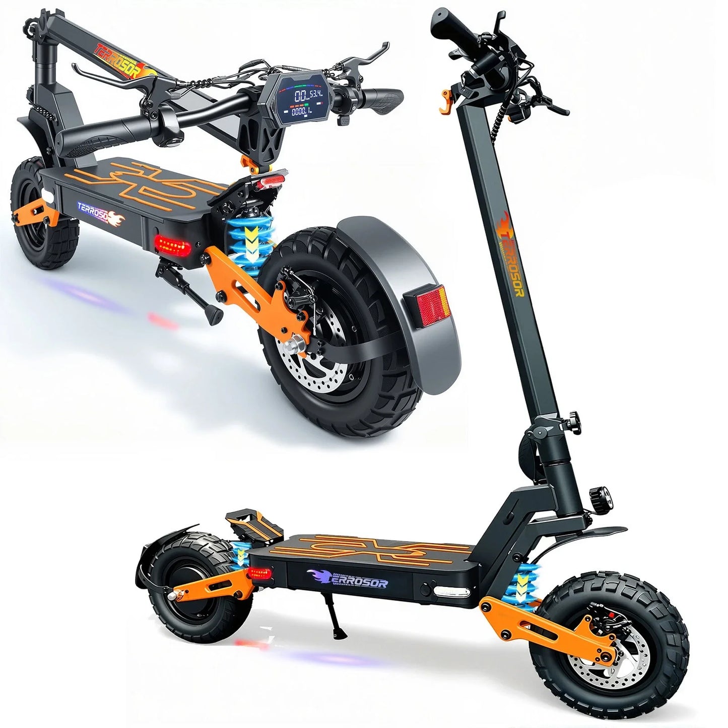 Patinete eléctrico para adultos, motor de 1200 W, e-scooter plegable de hasta 64 km/h y 48 km de autonomía, patinete todoterreno de 11" con doble sus