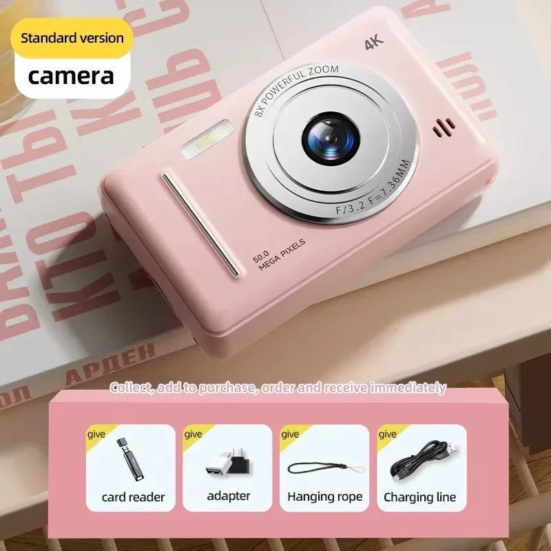 Appareil photo numérique rétro CCD portable — double caméra, flash, 50 MP, mise au point automatique