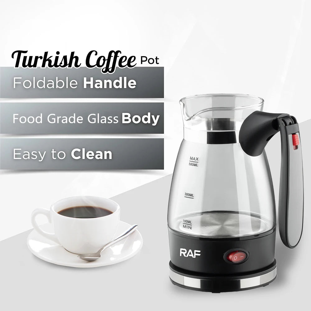 600W Portable Turkish Coffee Maker, Italian, Arabic, Greek, Moka Coffee Pot, Foldable Handle, Easy for Home and Travel