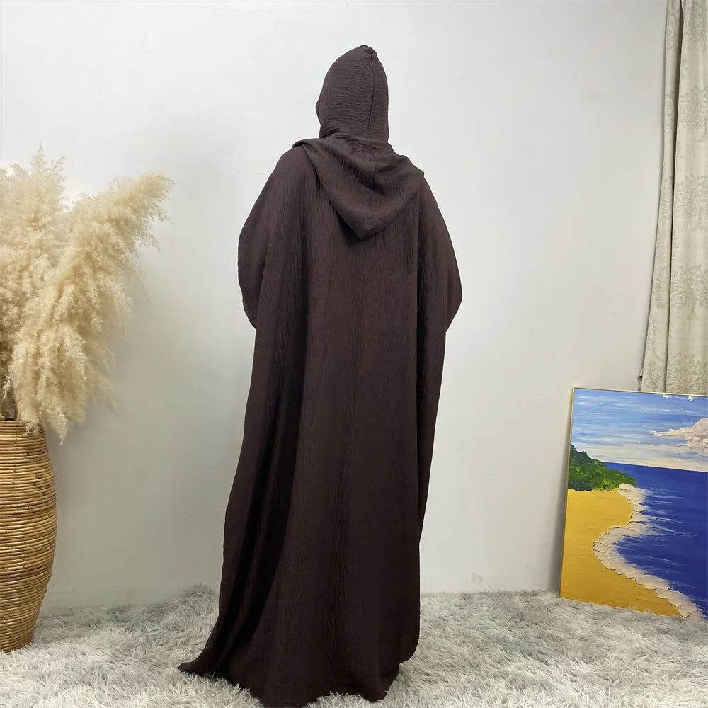 Femmes 12 couleurs Abayas musulman Ramadan vêtements de prière avec capuche Jalaba solide décontracté manches chauve-souris Robe arabe Eid Djellab