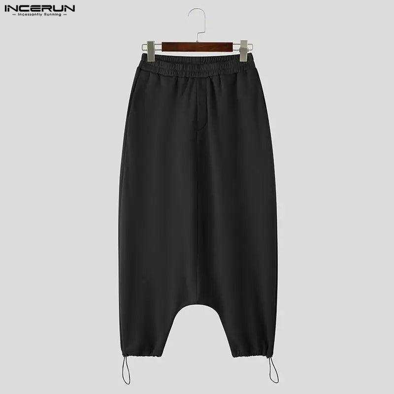 INCERUN Hombres Pantalones Color Sólido Cintura Elástica Joggers Pantalón Ancho Hombres Streetwear Moda Casual Pantalón de Entrepierna Baja Masculino S-5XL