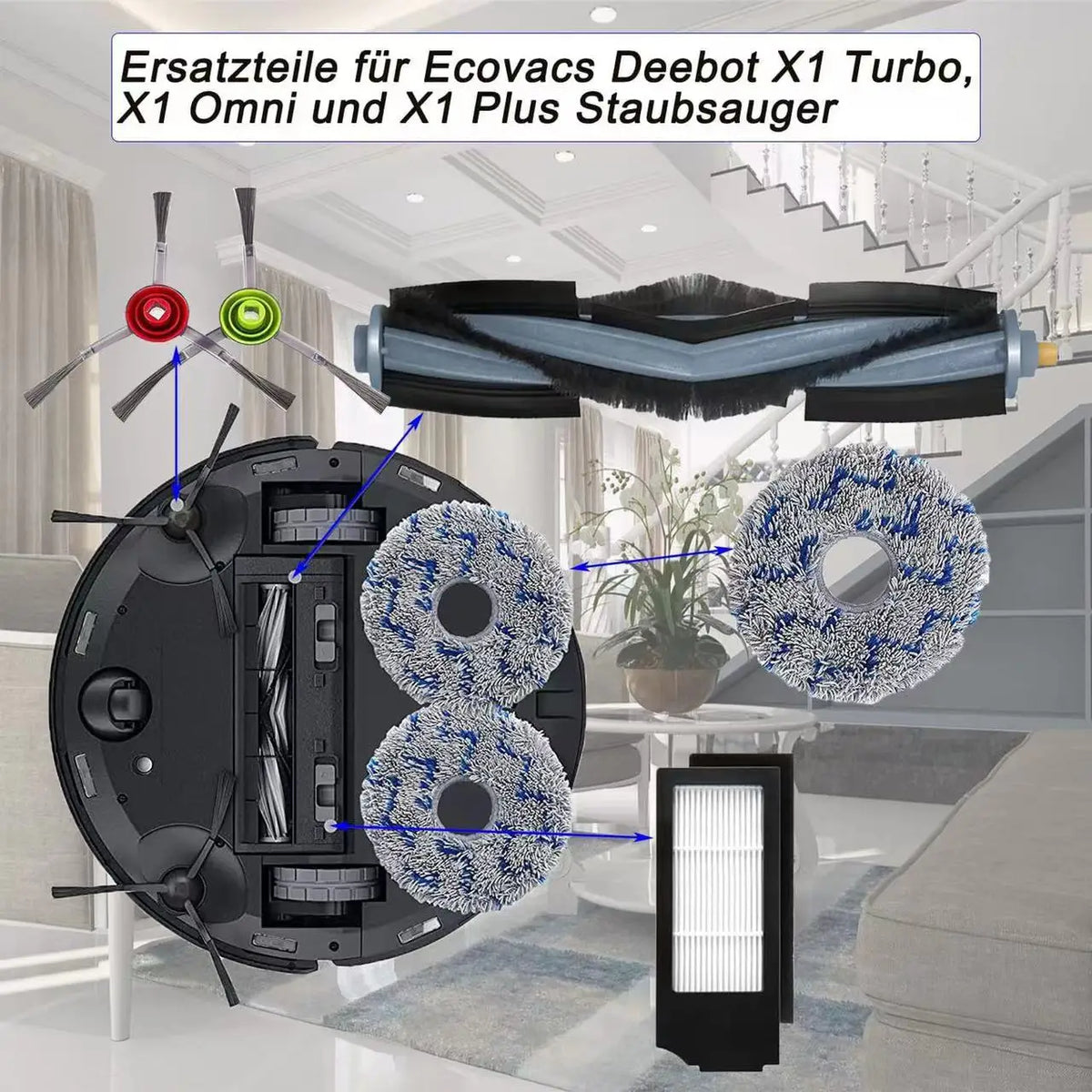 Ecovacs Deebot X1 OMNI / T10 OMNI Robot Vacuum Cleaner Spare Parts, Rubber/Side Brush, Cover, Hepa Filter, Mop Cloth, Dust Bag
