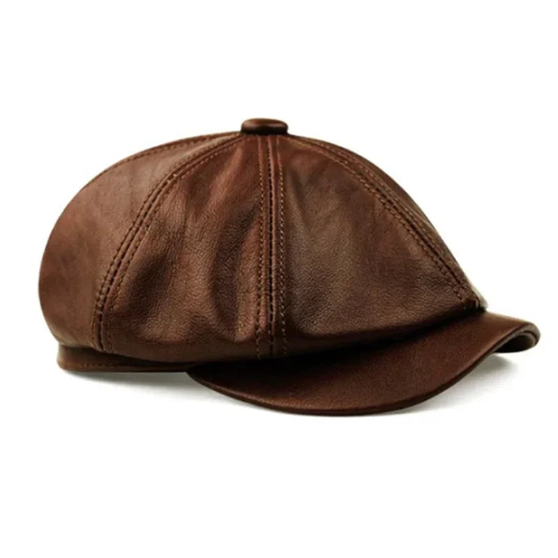 Chapeau rétro pour hommes — casquette chaude en cuir véritable, béret peintre, octogonal, printemps/hiver