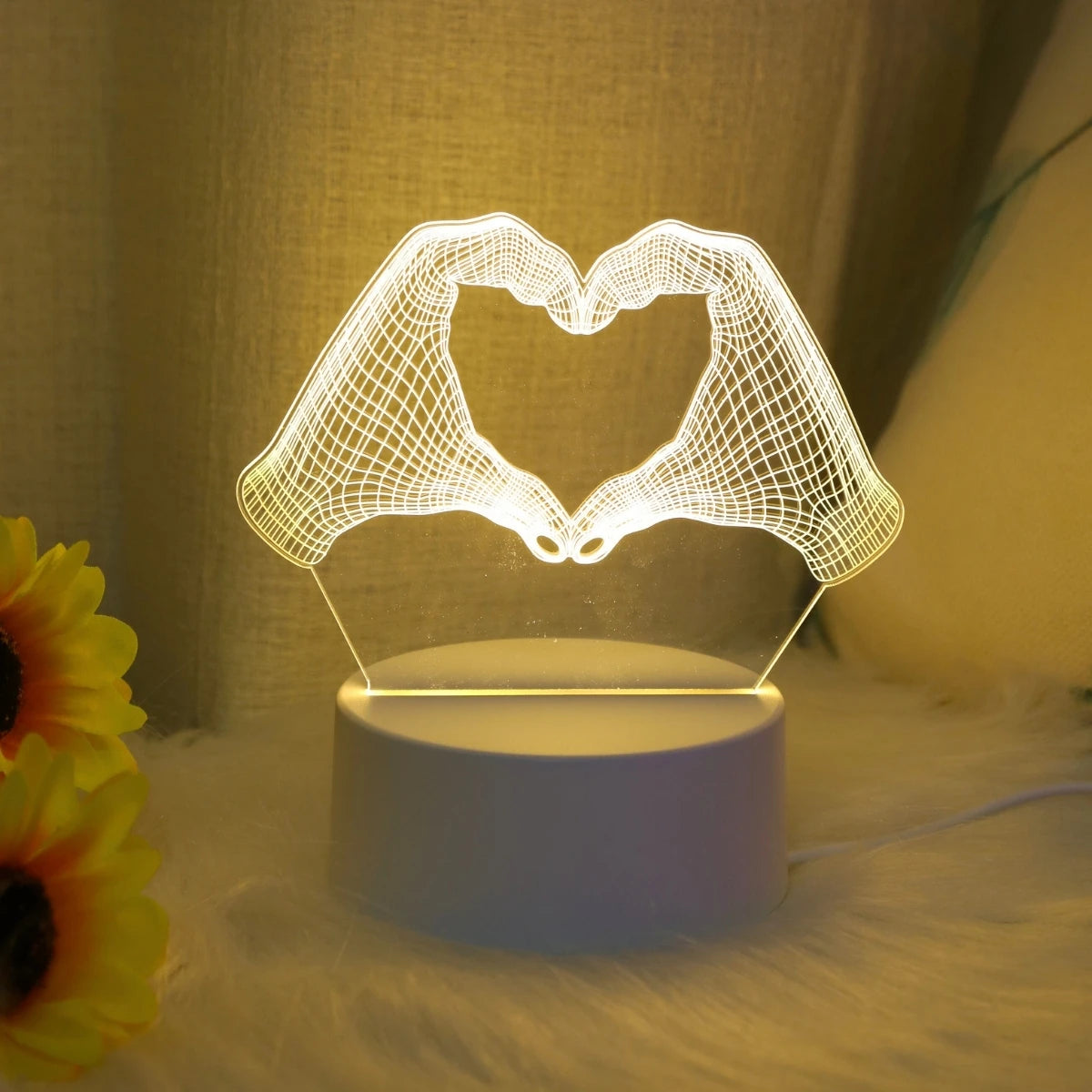 Veilleuse 3D en forme de cœur à deux mains, éclairage LED pour la maison, le bureau, la décoration de Noël, le paupières, la chambre, le cadeau d'anniversaire