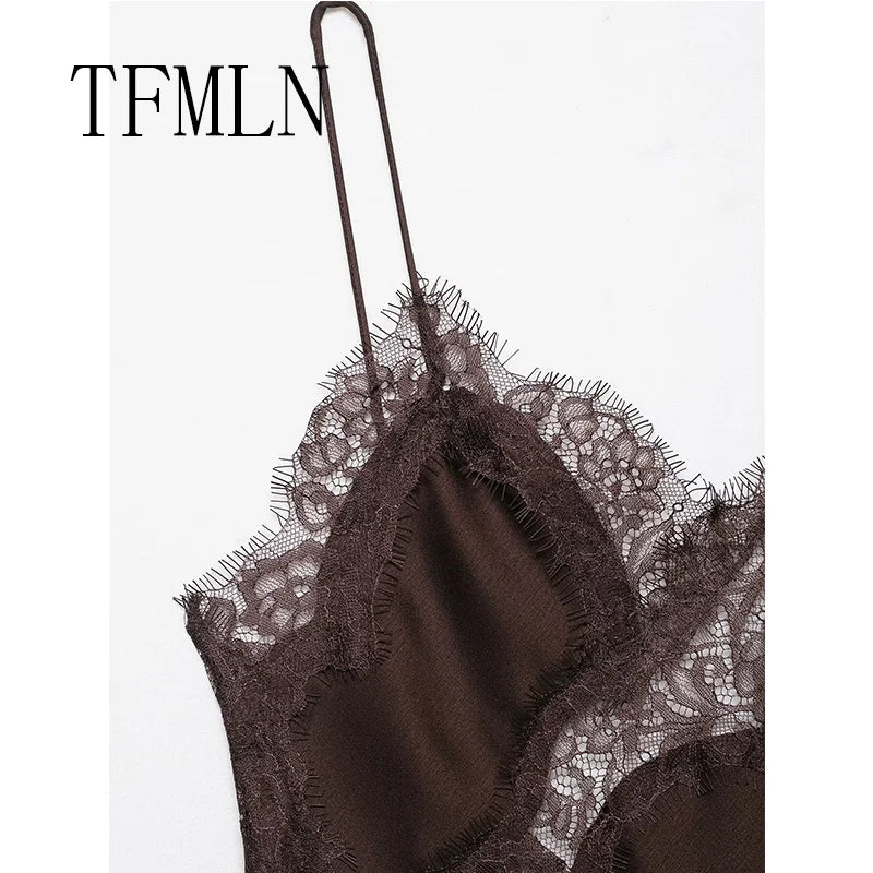 Women's Sexy Irregular Lace Dress Fashion V-Neck Hem Strap Long Dresses 2025 New Fashion Party Dresses