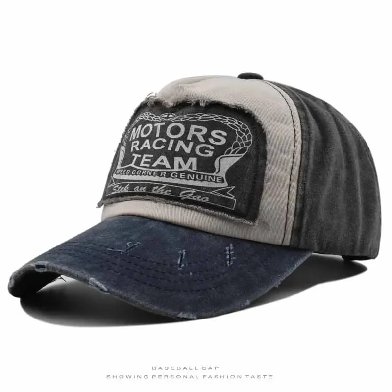 MOTOS estilo Patchwork color vaquero lavado con revestimiento gorra de béisbol Snapback Hip Hop sombrero para protección solar al aire libre