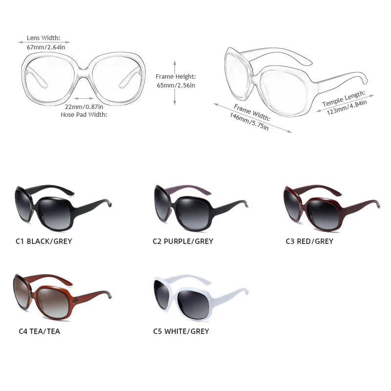 Gafas de sol polarizadas redondas grandes de diseño elegante marca FUQIAN para mujer, a la moda, de plástico grande, para mujer, UV400