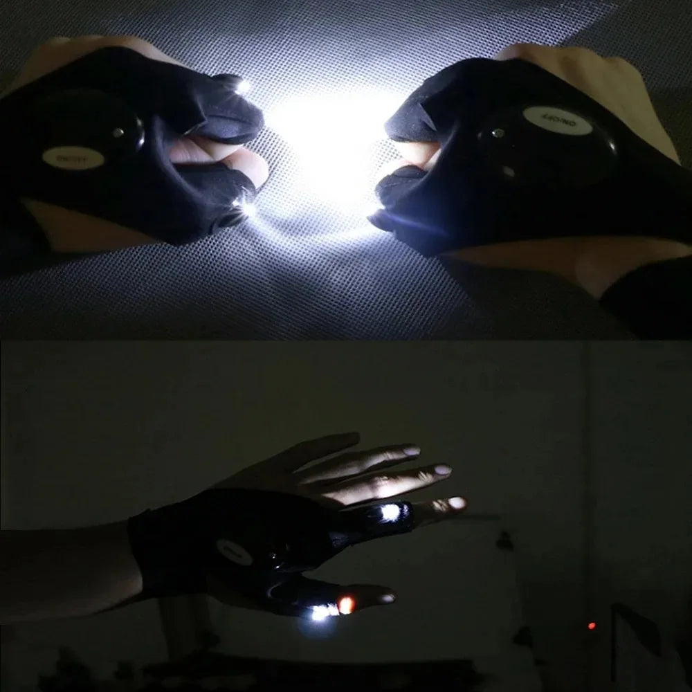 Gants LED Lumineux Étanches — Cyclisme, Camping & Randonnée Sans Doigts