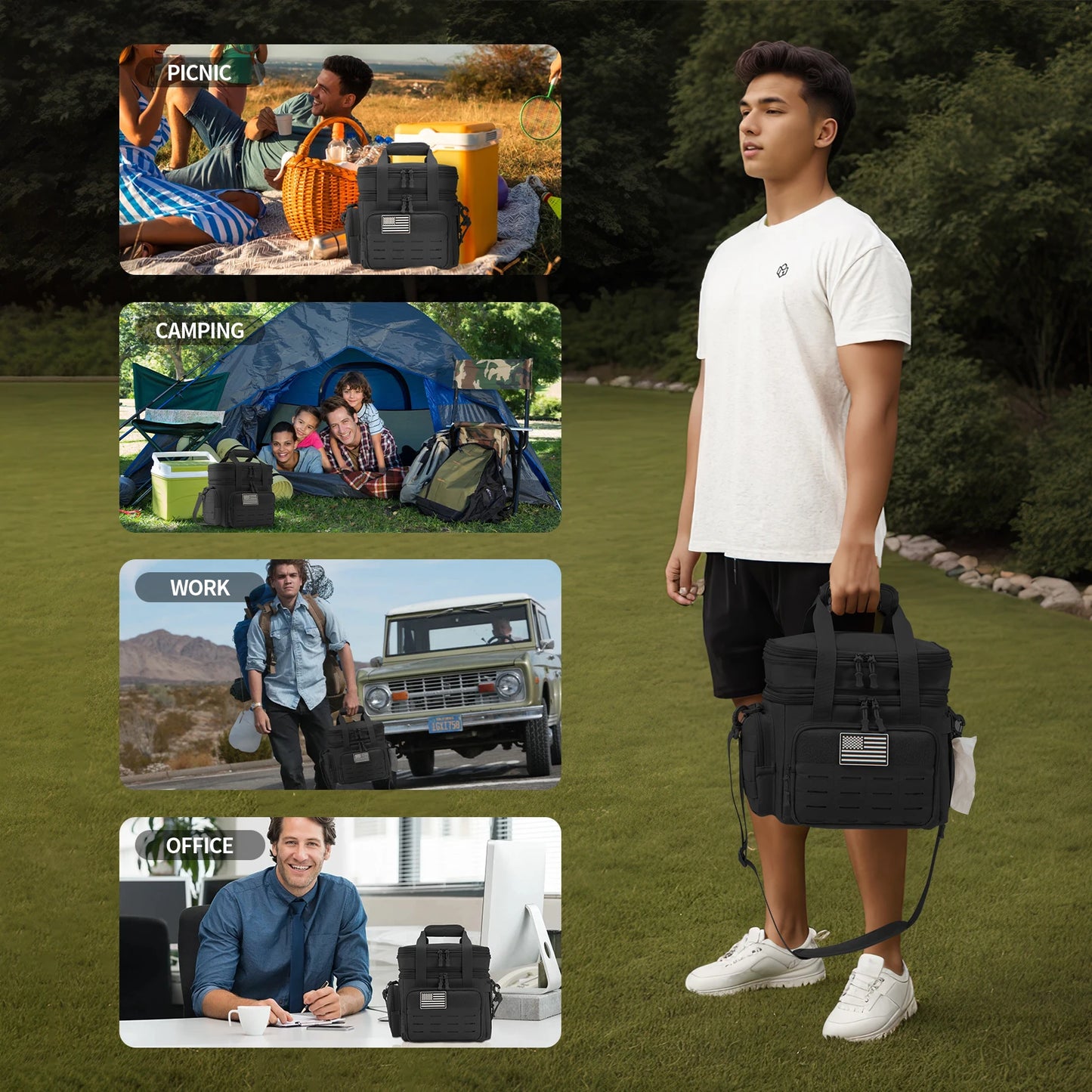 Boîte à déjeuner tactique 18L pour hommes, sac isotherme extensible et robuste, sac thermique étanche, travail Camping pique-nique en plein air