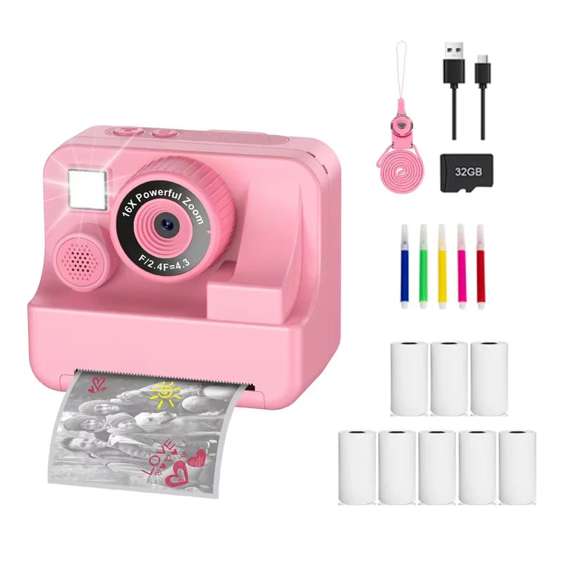Nouvelle caméra pour enfants abeille caméra instantanée 1080P HD double objectif Selfie appareil photo numérique impression pour filles garçons cadeaux d'anniversaire de noël jouets
