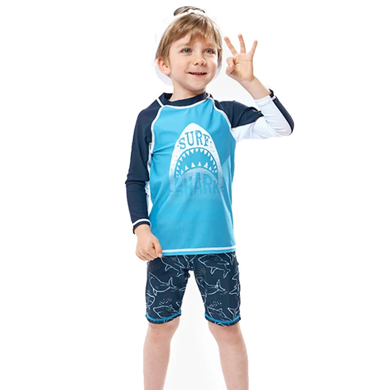 2025 garçons maillot de bain deux pièces ensemble 3 à 4 5 6 7 8 9 10 11 12 ans enfant en bas âge requin imprimé Infantil à manches longues enfants maillots de bain