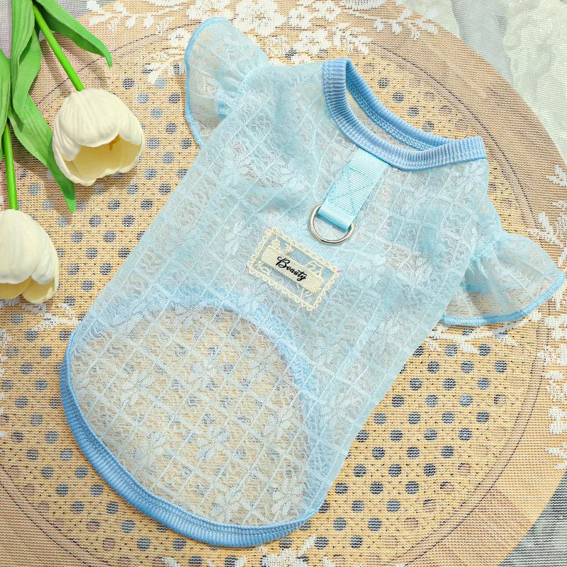 Gilet rafraîchissant fin pour chien, manches volantes en forme de cœur, vêtements d'été pour chien avec anneau en D, Chihuahua Bichon, chemise pour fille, chat, t-shirt en maille pour chien