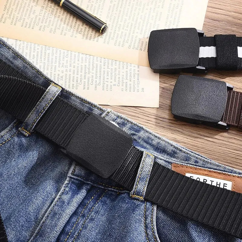 Casual Canvas Belt for Men and Women, Non-Metallic Nylon Training Belt with Trousers, Sports, Outdoor, Jeans