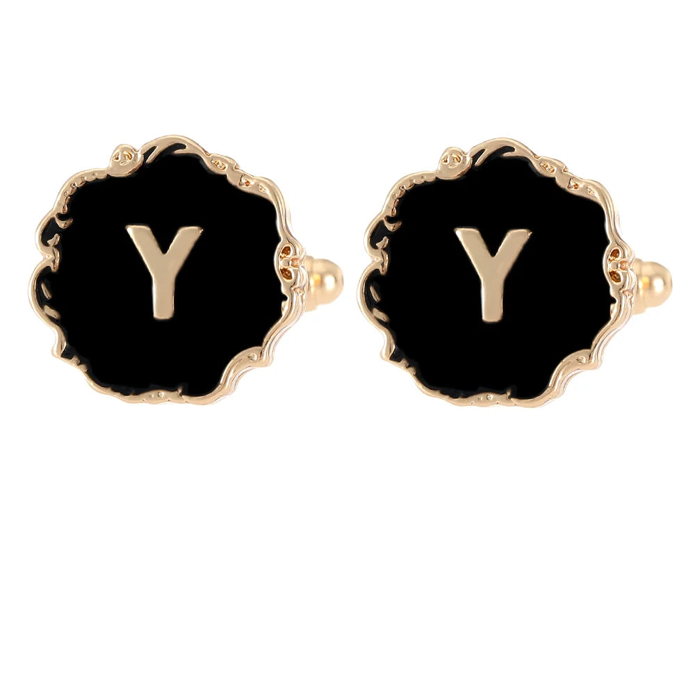 Gemelos clásicos para hombre, 26 letras iniciales del alfabeto, A B C D E F G H I J K L M N O P Q R S T U, botón de manga V W X Y Z