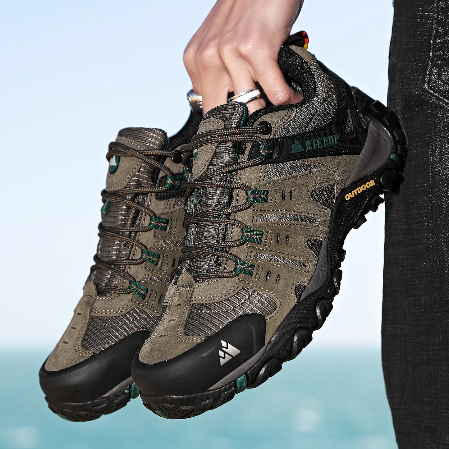 HIKEUP chaussures de randonnée pour hommes chaussures d'extérieur en daim et cuir résistant à l'usure hommes Trekking marche chasse baskets tactiques