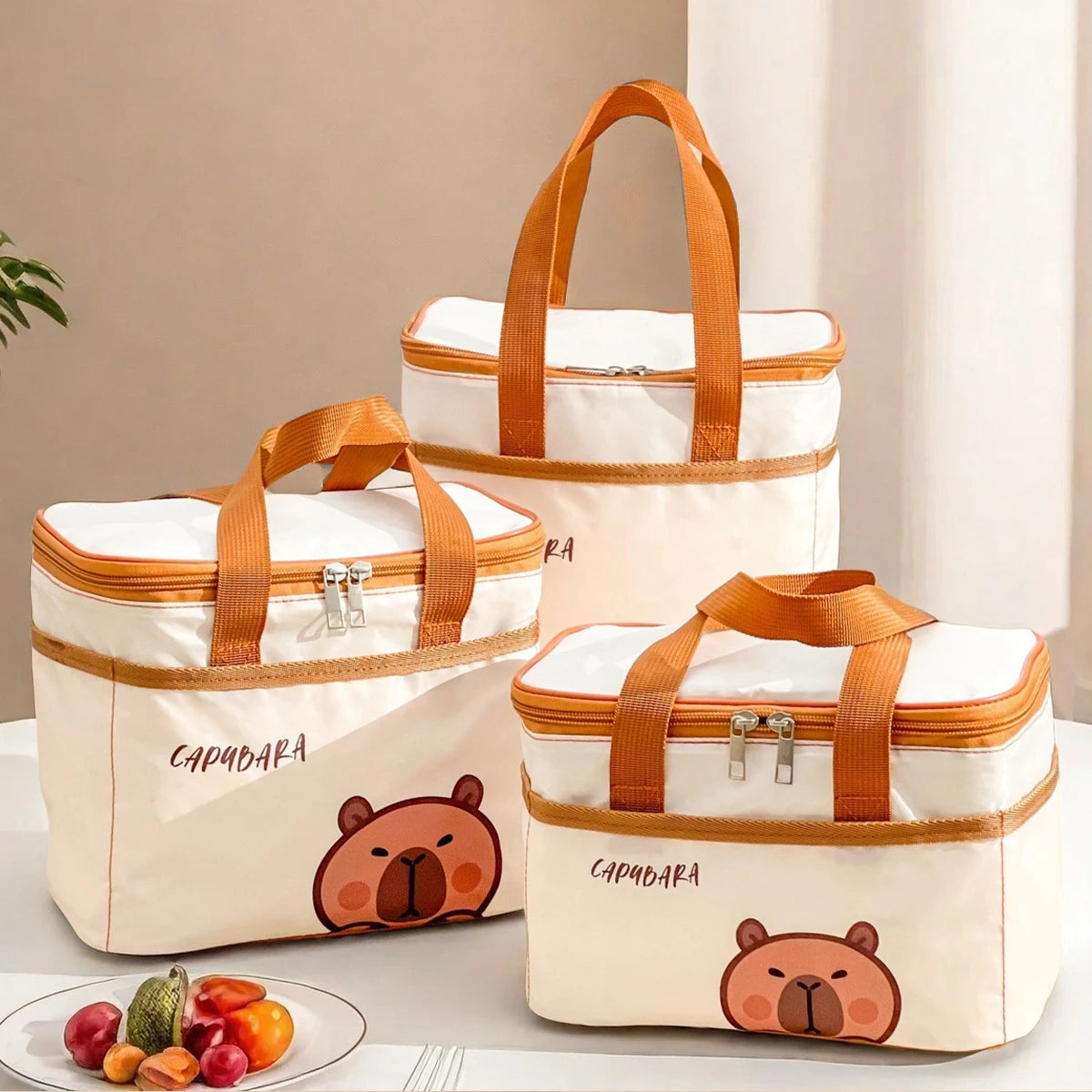 Fiambrera térmica de capibara bonito para estudiantes y niños, bolsa térmica portátil de gran capacidad a prueba de fugas para alimentos, nevera reutilizable para picnic