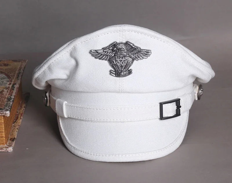 Gorra marinera retro con visera para hombres y mujeres, sombrero militar de lona para primavera, cinturón de águila gris, gorra de locomotora, 2024