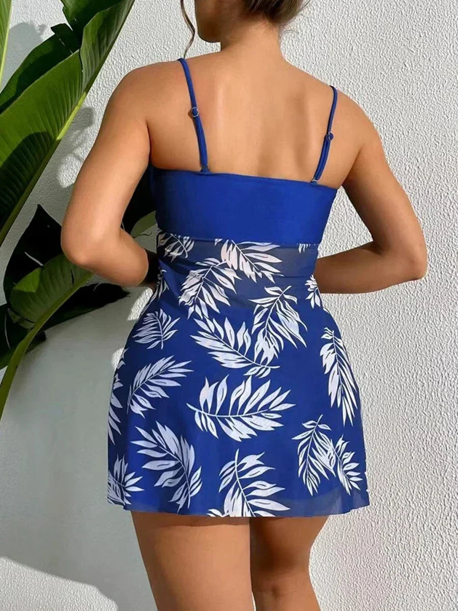 Maillot de Bain Fendu Femme 2024 — Robe Courte Sexy, Taille Haute, Maille Imprimée, Plage
