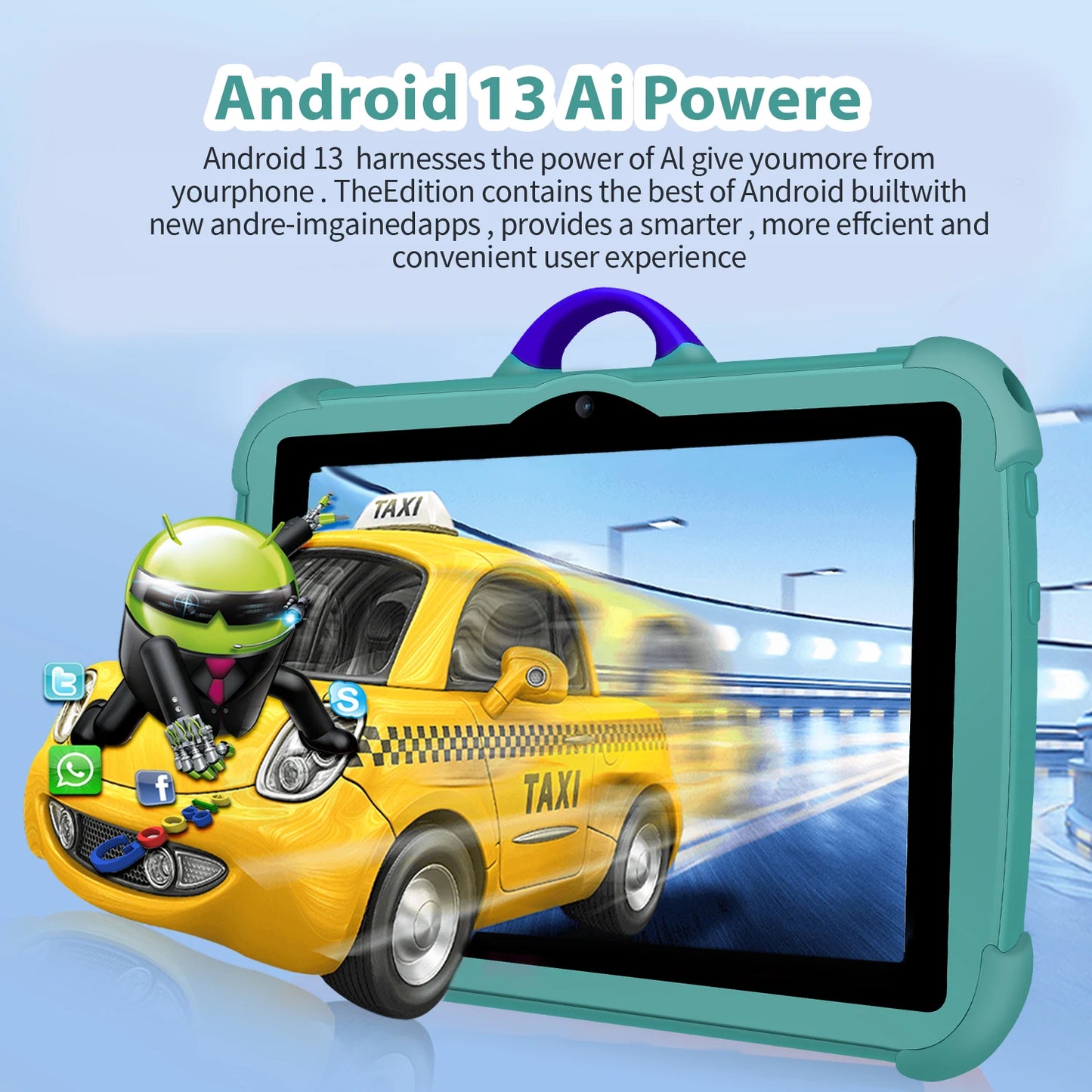 Tablette PC pour enfants 7 pouces Android 13 — Quad Core, 4 Go RAM, 64 Go ROM, apprentissage éducatif