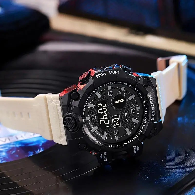 Montre pour hommes de mode sport montre-bracelet électronique grand cadran multifonctionnel étanche alarme lumineuse enfants montre militaire pour hommes