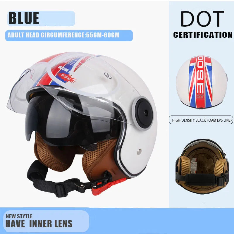 Casque Moto Ouvert Vintage Rétro DOT 3/4 — Cruiser Homme Femme