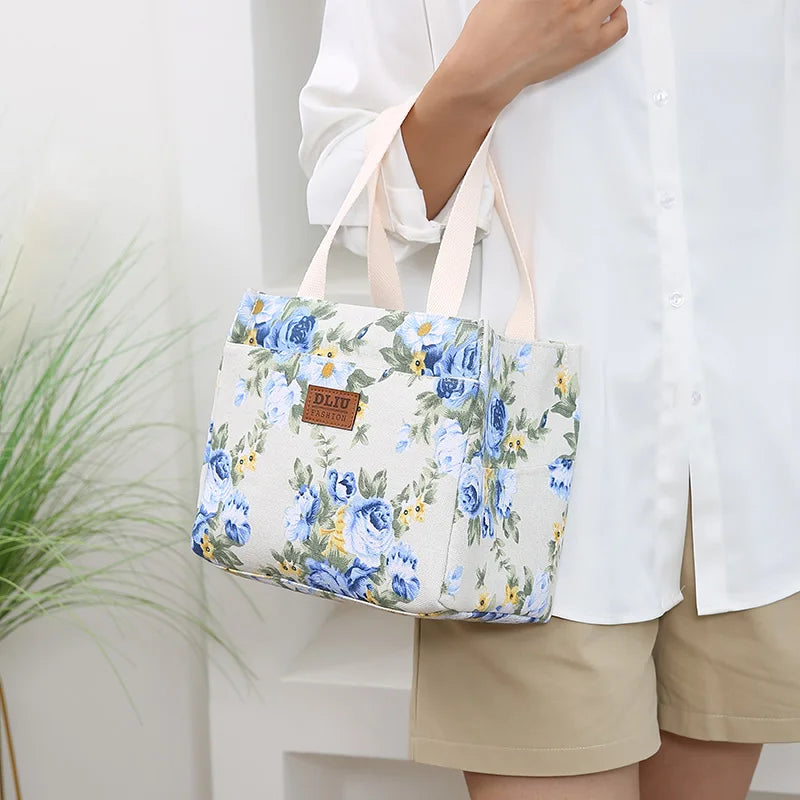 Sac à déjeuner esthétique imprimé Floral, sac à Bento isolé de grande capacité, sac à main isotherme pour l'école, le travail, les voyages et le pique-nique