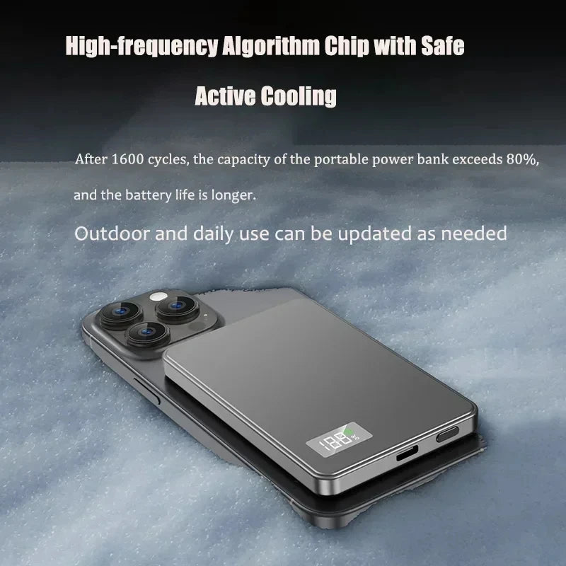 Batterie Externe Magnétique Sans Fil Ultra-Fine 500000mAh — Charge Super Rapide, Écran LED
