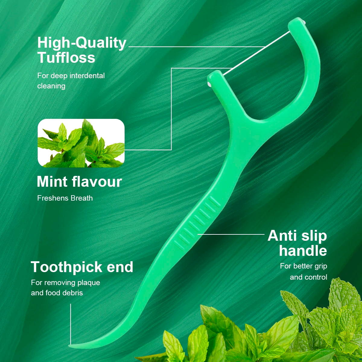Mint Dental Floss Stick - Disposable Portable Home Dental Floss Stick - Oral Care - Deep Cleaning - Interdental Cleaning