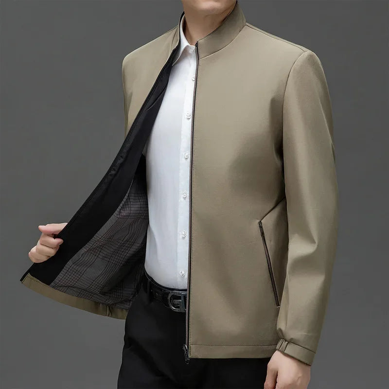 BROWON Men's Casual Daily Jacket Solid Color Stand-up Collar Work Business Wear-Resistant Autumn Jacket for Men's Commuting
