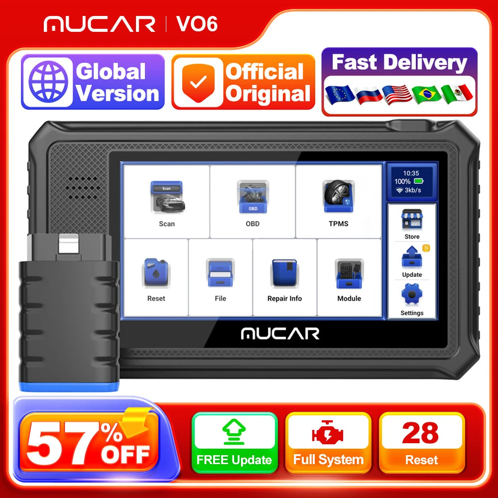 MUCAR VO6 - Herramientas de diagnóstico para coche, sistema automático completo, 28 reinicios, mantenimiento de UG F TCM Airbag ABS IMMO, actualización gratuita de por vida, UAE OBD2